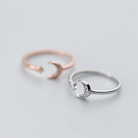 925 Sterling Silver Crescent Moon Ring Open Ring Moon Jewelry Celestial - Picture 3 of 9